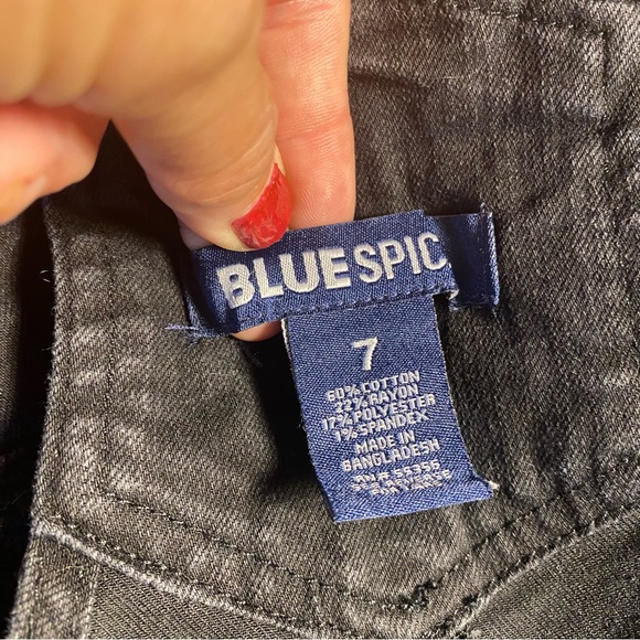 Blue Spice  BLACK Distressed Stretch Denim Bib Overall Cuffed Shorts - Picture 13 of 13